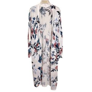 J. Jill Set Floral Linen Cardigan With Matching Scarf Coastal Grandma Boho Large